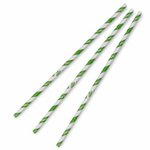 Straw 6 x 200mm Paper green stripe