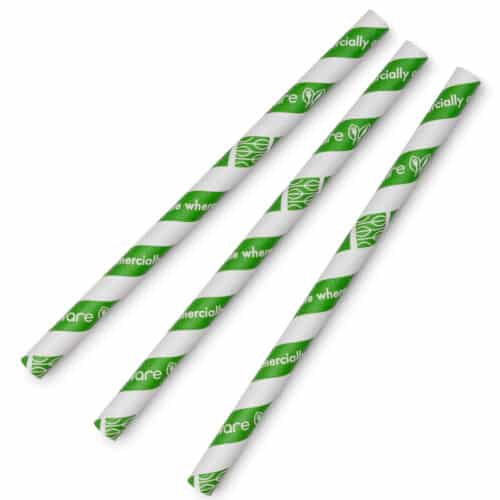 Straw 10 x 200mm Paper green stripe