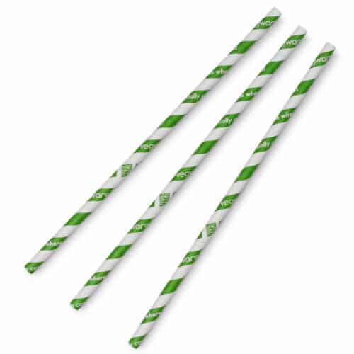 Straw 8 x 200mm Paper green stripe